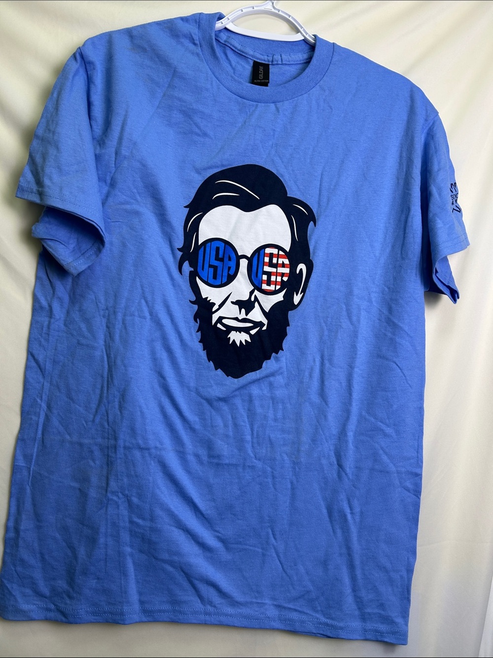 Gildan Light Blue Short Sleeve Tee with Patriotic Sunglasses Graphic